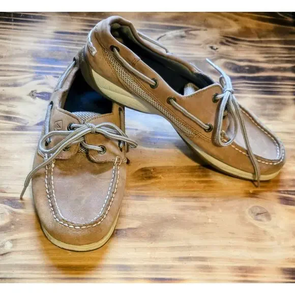 Sperry Top Sider Women's Casual Tan Boat Shoes Lace Up Leather Slip On Size 9M - Picture 1 of 10